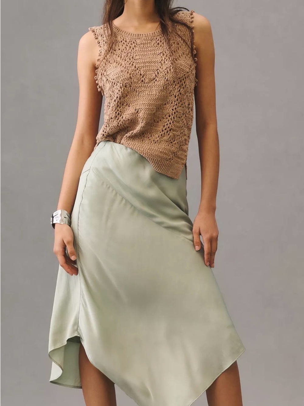 Anthropologie Crochet Knit Sleeveless Sweater Top Tan XS